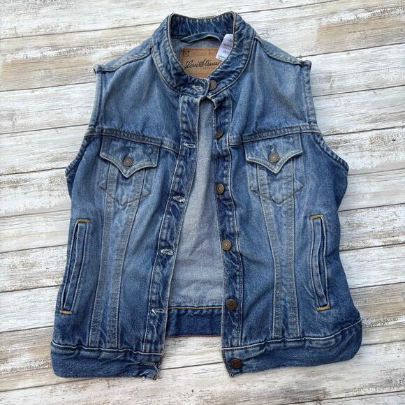 VTG Levi Strauss Denim Vest Sz Misses M 8-10 100% cotton Med Wash Y2K Western - Picture 7 of 11